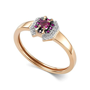 Кольцо из красного золота с рубинами и бриллиантами