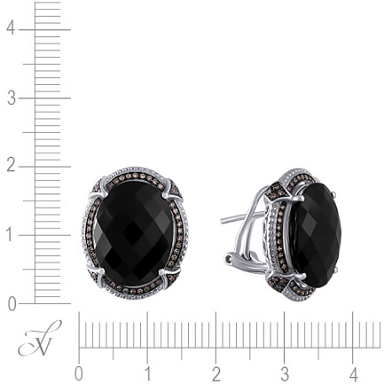 Серьги из белого золота с бриллиантами, ониксами