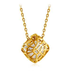 Колье из желтого золота с фианитом, плетение якорное