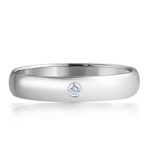 Кольцо обручальное из белого золота с бриллиантом