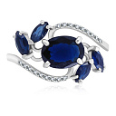 Кольцо из белого золота с бриллиантами, сапфиром