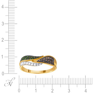 Кольцо из желтого золота с бриллиантами, цаворитами