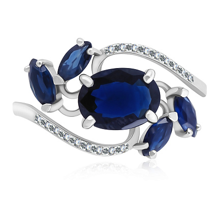 Кольцо из белого золота с бриллиантами, сапфиром