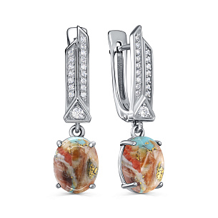 Серьги с английским замком из серебра с фианитами и бирюзами