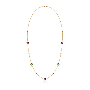 Колье из желтого золота с аметистом, плетение якорное