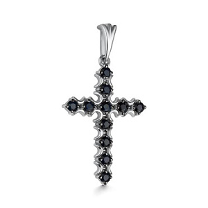 Крест из белого золота с сапфирами