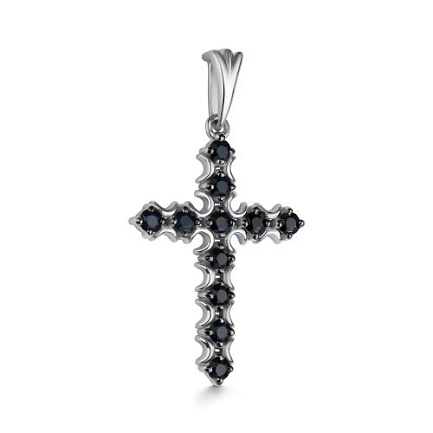 Крест из белого золота с сапфирами
