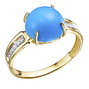 Кольцо из желтого золота с бриллиантами, бирюзой