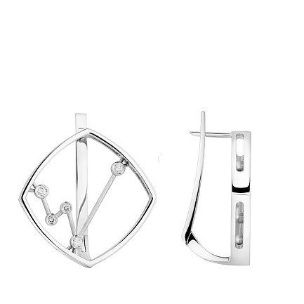 Серьги с английским замком из белого золота с бриллиантами