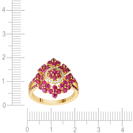 Кольцо из желтого золота с бриллиантами, рубинами