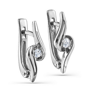 Серьги с английским замком из белого золота с бриллиантами