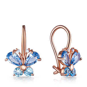 Серьги детские из серебра с фианитом и золочением