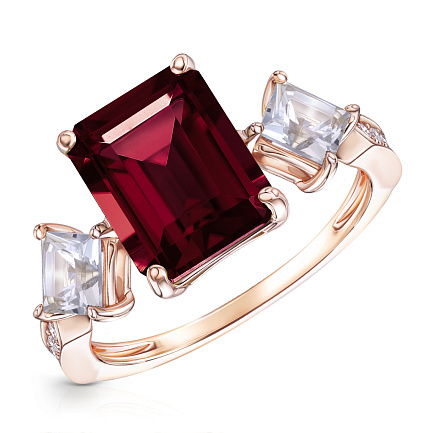 Кольцо из красного золота с бриллиантами, гранатом