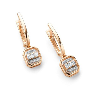 Серьги с английским замком из красного золота с бриллиантом