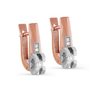 Серьги с английским замком из красного золота с бриллиантом