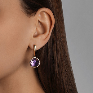 Серьги с английским замком из желтого золота с аметистами