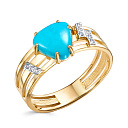 Кольцо из желтого золота с бриллиантами, бирюзой