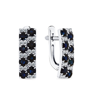 Серьги с английским замком из белого золота с сапфиром