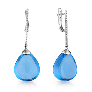 Серьги с английским замком из белого золота с бриллиантами и топазом