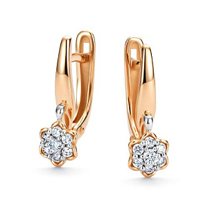 Серьги с английским замком из красного золота с бриллиантами