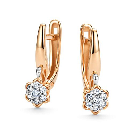 Серьги с английским замком из красного золота с бриллиантами