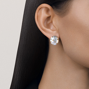 Серьги с английским замком из желтого золота с жемчугом, бриллиантами