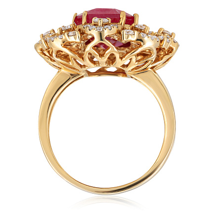 Кольцо из желтого золота с рубином, бриллиантами