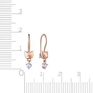 Серьги с французским замком из красного золота с фианитом