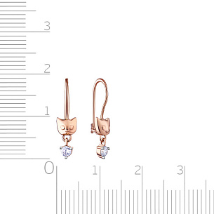 Серьги с французским замком из красного золота с фианитом