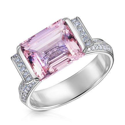 Кольцо из белого золота с бриллиантами, морганитом