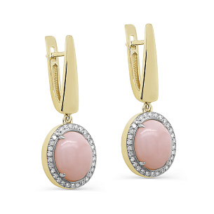 Серьги с английским замком из желтого золота с опалом