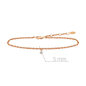 Браслет декоративный из красного золота с бриллиантом, плетение якорное