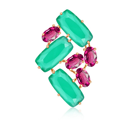 Кольцо из красного золота с агатом, корундом