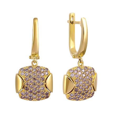 Серьги с английским замком из желтого золота с бриллиантами