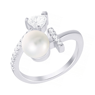 Кольцо из серебра с фианитом, жемчугом