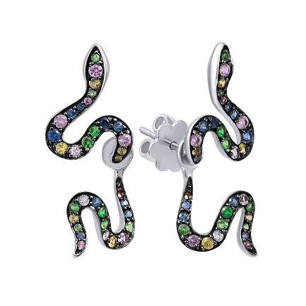 Серьги из белого золота с сапфирами, топазами