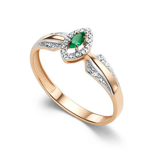 Кольцо из красного золота с бриллиантами, изумрудом