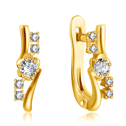 Серьги из желтого золота с фианитом