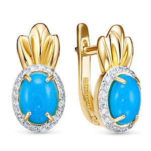 Серьги из желтого золота с бриллиантами, бирюзой