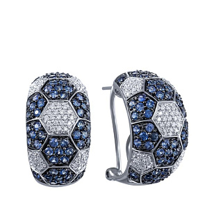 Серьги из белого золота с бриллиантами и сапфирами