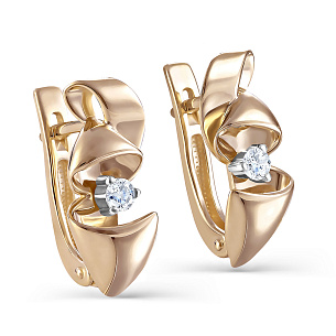 Серьги с английским замком из желтого золота с бриллиантом