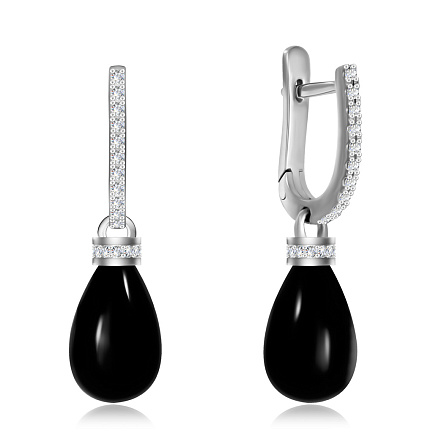 Серьги с английским замком из белого золота с бриллиантами