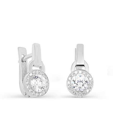 Серьги с английским замком из серебра с фианитами