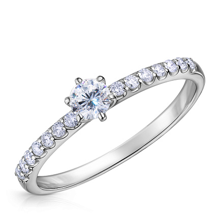 Кольцо помолвочное из белого золота с бриллиантами