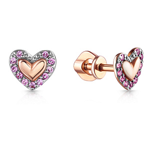 Пусеты из серебра с корундом и золочением