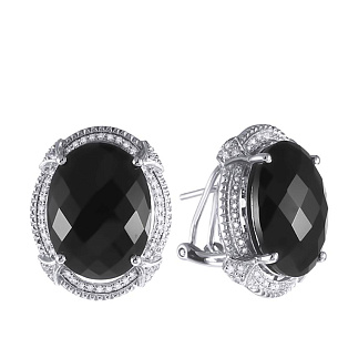 Серьги из белого золота с бриллиантами, ониксами