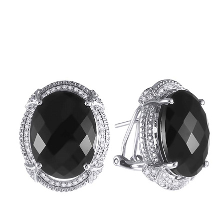 Серьги из белого золота с бриллиантами, ониксами