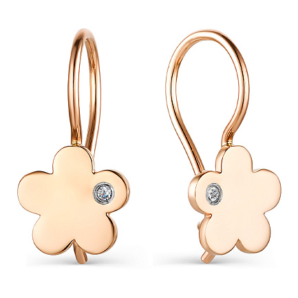 Серьги детские из красного золота с бриллиантами