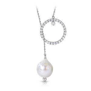 Колье из белого золота с бриллиантами, жемчугом, плетение якорное