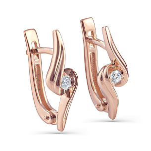 Серьги с английским замком из красного золота с бриллиантом